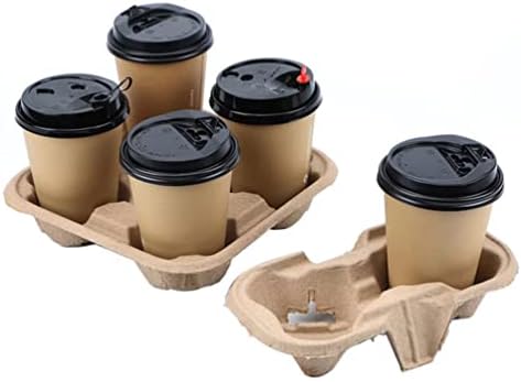 Vješalica za šalice za kavu _ ladica za nošenje pića od 4 šalice: ladica za kavu od papirne pulpe, Kompostabilna, složiva, 25kom. držač