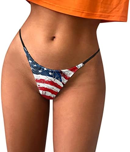 4. srpnja Thong Donje rublje za žene Naughty Sex Stretch Naramenice T-back gaćice s niskim strukom Američka zastava udobno mekane kratke