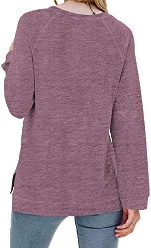 Lerucci ženske tunike dugih rukava za nošenje s gamašama lagane bočne podijeljene dukseve džemperi labave košulje pulover lagane ljubičaste