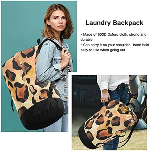 Torba za rublje s leopard printom ruksak za rublje za teške uvjete rada s naramenicama i ručkama putna torba za rublje s kopčom za
