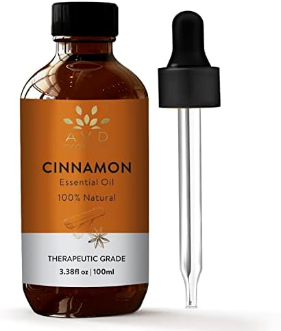 AVD Organics Cinnamon Esencijalno ulje 100ml - terapijska ocjena - Savršeno za aromaterapiju, opuštanje, njegu kože i više -3,38 fl.