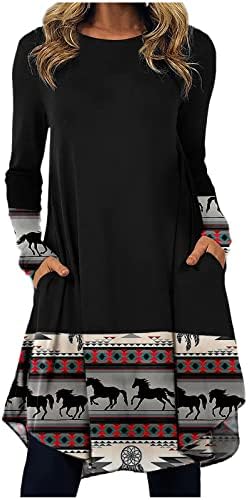 Haljine za džemper nokmopo za žene 2022 Ženska modna modna tiskana pulover okruglog vrata labava haljina dugih rukava