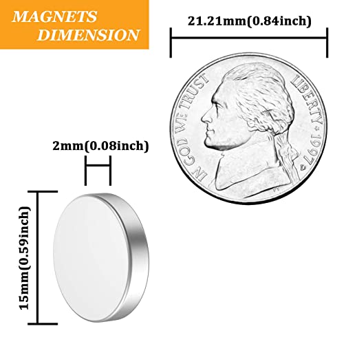 20pcs jaki neodimijski disk magneti, 15mm 2mm rijetki zemljani magneti za teške uvjete rada, mali okrugli magneti za hladnjak, znanstveni