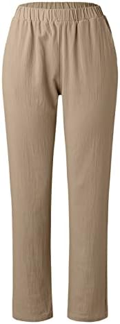 Pamučne lanene hlače, Ženske Ležerne ljetne Capri hlače s džepovima visokog struka, udobne hlače za plažu od maslačka