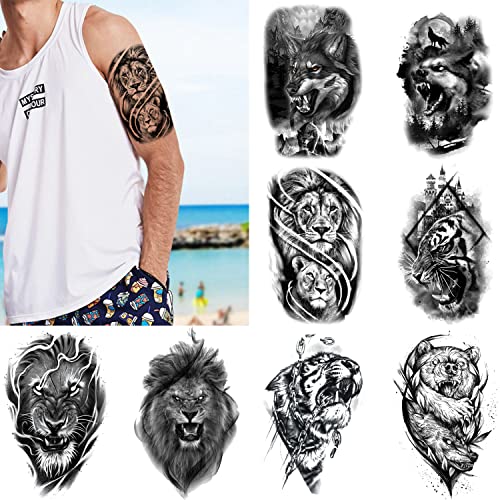 Glaryyears Animal Privremena tetovaža za muškarce odraslih, dizajn sorte s 15 paketa velikih lažnih tetovaža, dugotrajne realistične