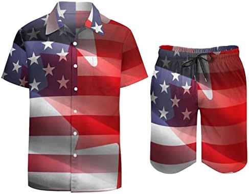 Američka i kanadska zastava muškarci 2 komada Havajski set majice s kratkim rukavima s gumbom prema dolje Labave hlače labave stane