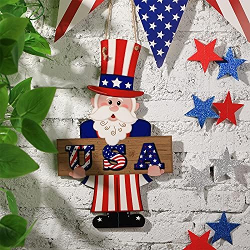 4. srpnja znak visećih vrata, ukrasi za dan neovisnosti Američka rustikalna drvena ploča s konopom, američka zastava za drvena za ulazna