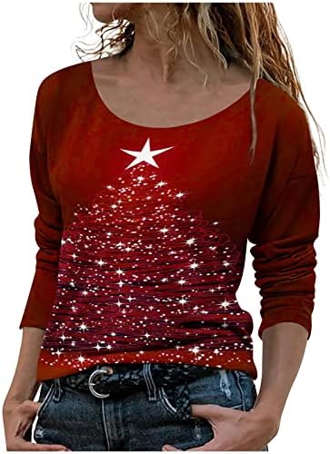 Jesenske košulje za žene 2022 kaputa Neck Sretan božićne košulje meke predimenzionirane vrhove aktivne odjeće za žene