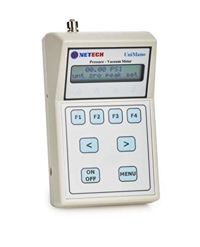 NetECH Unimano 1000, digitalni ručni tlak/ vakuum mjerač, w/ mjerač tlaka, -10 do 60 psi, 8 jedinica, LCD zaslon, N.I.S.T Certifikat.
