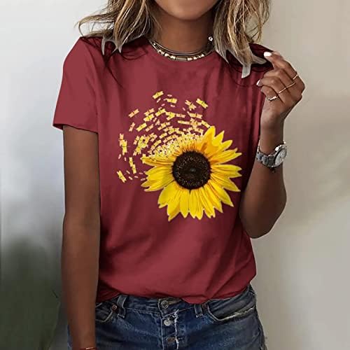 Slatke majice za žene, ljetne modne majice kratkih rukava s okruglim vratom, slatke cvjetne majice, modne majice