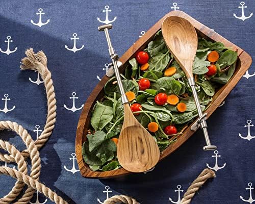 Vagabond House Row Boat Opclid Acacia Wood Salata Salat s odgovarajućim serovima vesla postavljeno 16 inča dugačka x 8,25 široka