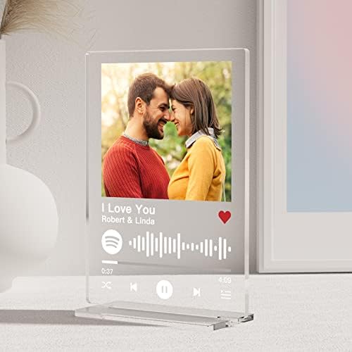 WITFOX Custom Spotify plak s akrilnim postoljem - Personalizirani pokloni za parove Spotify staklene plakete, Spotify okvir za slike