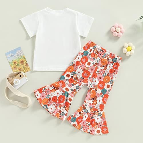 Dojenčad djevojčica ležerna ljetna odjeća Dvije ukrase za zabavu malu majicu za tisak slova+cvijeće zvono dno