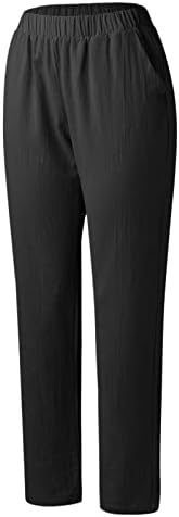 Usuming široke hlače za žene za žene pamučne lanene hlače visoke hlače hlače prozračne hlače plaža hlače s džepom