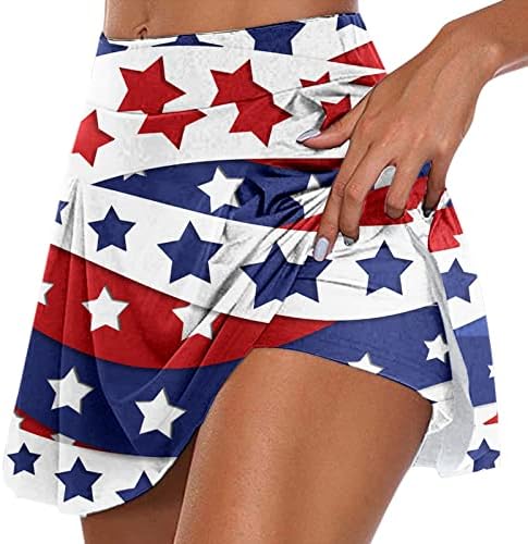 4. srpnja SAD zastave Skorts suknje s kratkim hlačama za žene s visokim strukom naborani protočni golf Skorts 2 u 1 Culottes za vježbanje