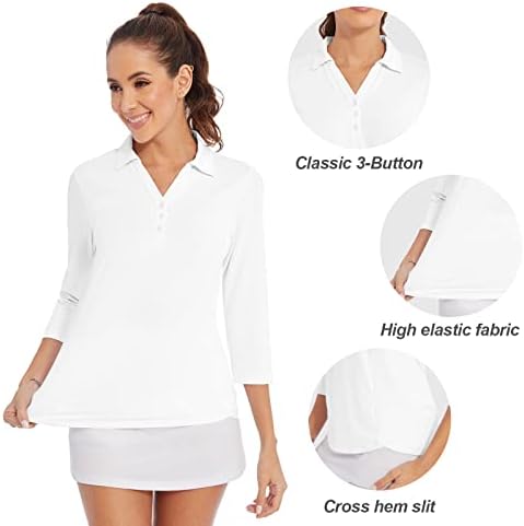 Ženska polo košulja 3/4 golf dugih rukava Brzi suhi majice UPF 50+ Atletski ležerni radni košulje vrhovi za žene
