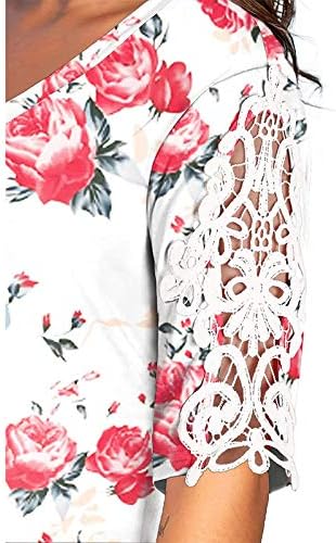 Weny plus ljetni vrhovi za žene, ženske čipke cvjetni print v-izrez labave majice kratkih rukava casual ljetni vrh