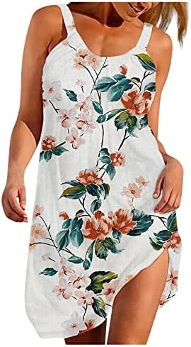 Jielayou ljetne haljine za žene plaža boho cvjetni tiskani rukavi bez rukava Sundress casual plus size Crewneck haljina za odmor