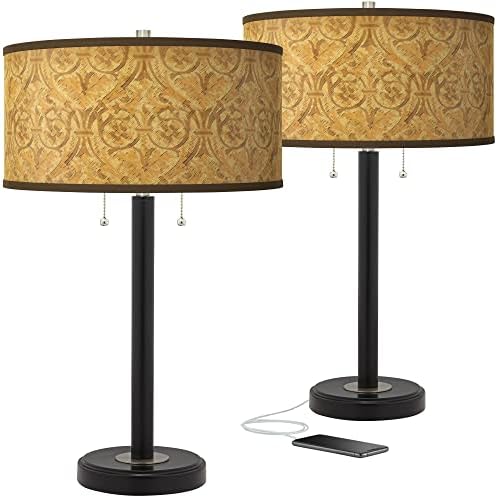 Giclee Glow Golden Versailles Arturo Crna brončana USB stolna svjetiljki set od 2 s sjenilom za ispis