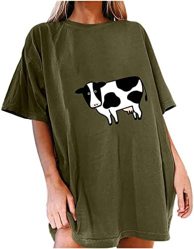Košulje kratkih rukava za žene trendovske povremene krave tiskane posade vrat Preveliki tunični vrhovi labave bluze za vježbanje majice