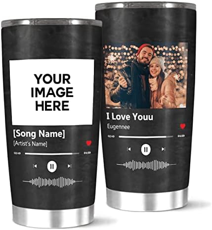 Aizelmae Personalizirani kava za kavu, prilagođeni par ljubavna fotografija, cvjetni okvir za slike s tekstualnom godinom, putničke