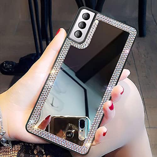Cavdycidy Samsung Galaxy S21 Plus za žene s dijamantima, Girly Bling akrilno ogledalo Telefonski slučaj koji se mogu koristiti za šminku
