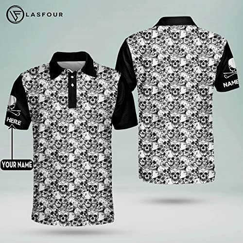 Lasfour Personalizirane košulje za golf lubanje za muškarce, funky golf košulje, muške golf košulje suhe fit lagane kratke rukave