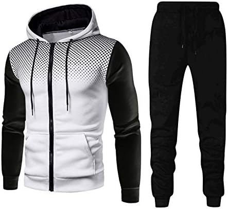 LCEPCY muški zimski modni stazi, muški atletski tracksuit s kapuljačom, casual puni zip jogging znojnici 2 komada odjeće bijelo