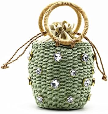_ Ručno rađena okrugla torba od ratana s biserima u boemskom stilu pletena Kanta torba za plažu s perlicama na ramenu torba za zabavu