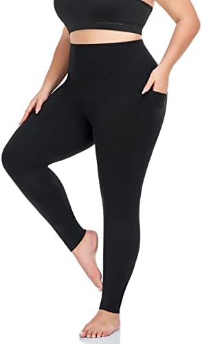 Ženske tajice veličine plus veličine s džepovima-rastezljive hlače za kontrolu trbuha od 4 inča, crne joga hlače visokog struka