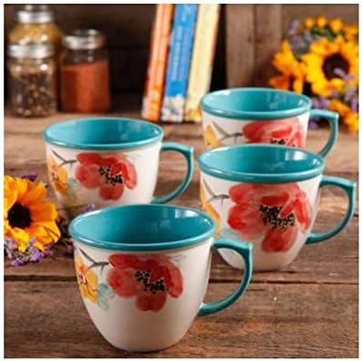 Šalica za kavu na buvljaku, ukrašena tirkiznom cvjetnom bojom, set od 4