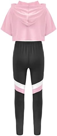 Hansber Kids Girls 2 Piem Gimnastika plesna sportska odjeća s kapuljačom Crop Top s gamašama Set Gym Yoga trkačka staza