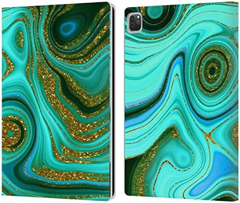Dizajni slučaja glave Službeno licencirani Utart Aquamarine Gold Waves Malachit Emerald Leather Book Case Cover Cover s Apple iPad