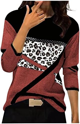Nokmopo ženske ležerne vrhove haljine ležerne košulje s dugim rukavima okruglog vrata leopard print casual tunike bluze vrhovi