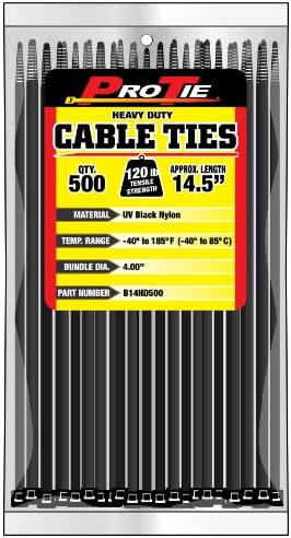Pro kravate teške kablovske kravate, samo-zaključavanje najlonskih kabela za kablove za unutarnju i vanjsku upotrebu | 14,5 inča, 120