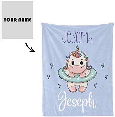 Personalizirane deke Unicorns, prilagođeni pokrivač za dječake za djevojčice, plavo-pink-baloon prilagođeni dječji pokrivač s imenom