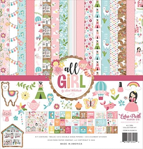 Echo Park Paper Company All Girl Collection Kit Papir, ružičasti, tamni, ružičasti, zeleni, teal