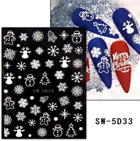 5d božićne naljepnice za nokte snježna pahuljica, snjegović, gmaz, drveće samoljepljivo utisnuti božićni art za nokte za božićne manikure