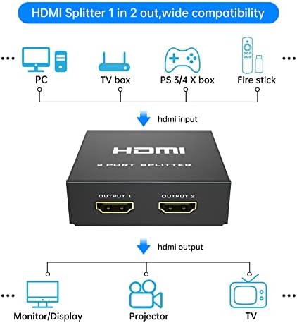 4K HDMI razdjelnik 1 u 2 out + HDMI kabel, Yinker 2 načina HDMI razdjelnik za dvostruke monitore 1x2 4kx2k@30Hz W/AC adapter, ogledalo