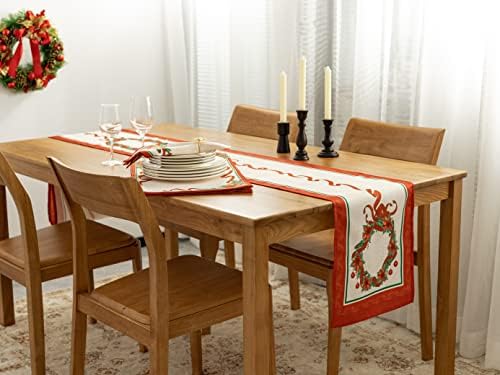 Božićna stolna staza od tiskane tkanine s vrpcom Poinsettia-pravokutna ploča od 14 do 72 inča bez bora za božićne zimske praznike
