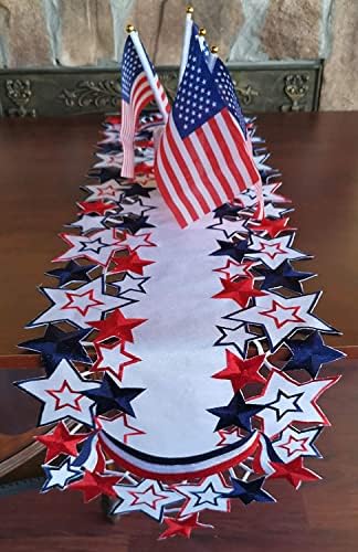 Blagdanski patriotski stolni trkači, vezenje cutwork plave i crvene zvijezde komoda za američki dan neovisnosti, dekoracija za odmor