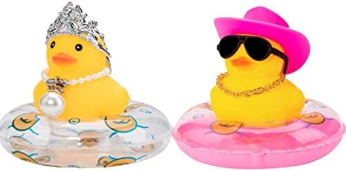 WONUU plivački prsten Gumene patke s kaubojskim šeširom/krunskim sunčanim naočalama Ogrlica za automobile Uredbe za nadzornu ploču