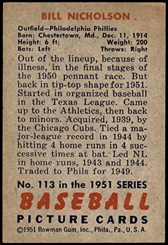 1951. Bowman 113 Swish Nicholson Philadelphia Phillies ex Phillies