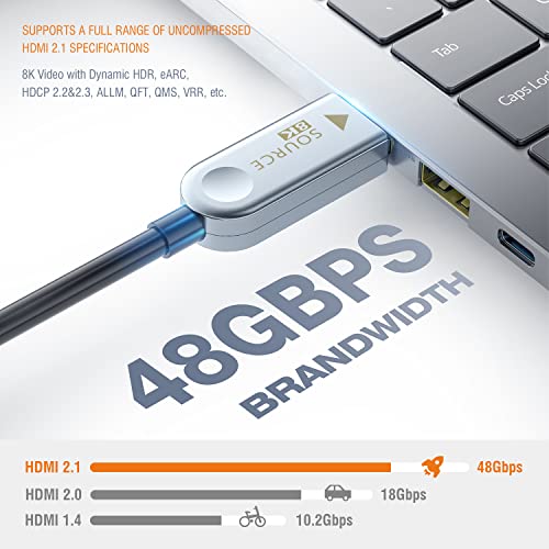HongFlux 8K svjetlovodni kabel HDMI 2.1 100 metara high Speed HDMI 48 Gbit / s 8k60 Hz 4k120 Hz, HDMI kabel eARC HDR10 HDCP 2.2 2.3,