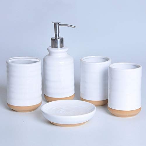 LXK kuhinjski sapun Dissenzer 4/5/6 komad set kupaonice set bijeli keramički pribor za kupaonicu set s ladicom za bambus, raspršivačem
