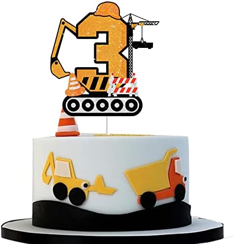 Građevinski torta Topper za dječake djevojčice 3. sretni rođendan Konstrukcija tema za zabavu pribavlja žuto sjajni građevinski kamion