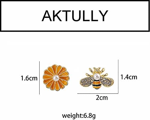 Asimetrične naušnice od pčela i cvijeta Dasia, nježne naušnice od kubičnog cirkonija od 18k zlata, naušnice od tratinčica, slatke naušnice