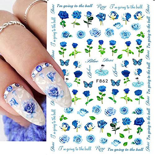 6 listova naljepnice za nokte za nokte, naljepnice za nokte s proljetnim ružama 3d samozatajni dizajn šarm Valentinovo za nokte za