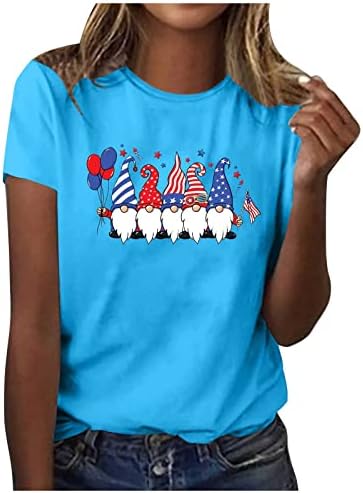 Majice za dan neovisnosti za žene Slatki gnomi grafički povremeni ljetni vrhovi 2023. 4. srpnja košulja odmor Rave Party Tee