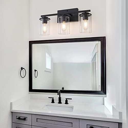 Kupaonsko crno kupaonsko svjetlo, 3-cijevna toaletna svjetiljka s prozirnim staklenim sjenilom, moderna zidna svjetiljka za kupaonicu,